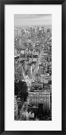 Framed Aerial View of Traffic Through Manhattan (black &amp; white) Print