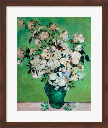 Framed Vase of Roses, 1890 Print