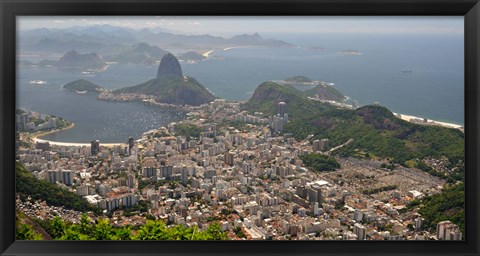 Framed Elevated view of Botafogo neighborhood and Sugarloaf Mountain from Corcovado, Rio De Janeiro, Brazil Print