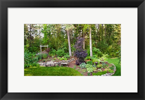 Framed Backyard garden in Loon Lake, Spokane, Washington State, USA Print