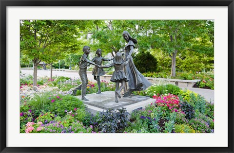 Framed Bronze statue of mother and children, Temple Square, Salt Lake City, Utah, USA Print