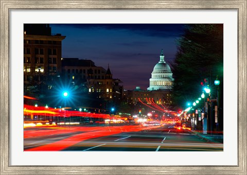 Framed Traffic on the road with State Capitol Building in the background, Washington DC, USA Print