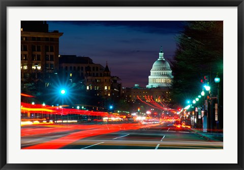 Framed Traffic on the road with State Capitol Building in the background, Washington DC, USA Print