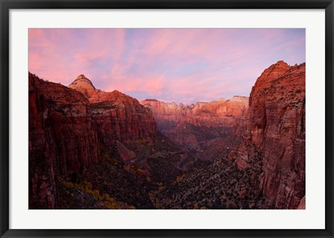 Framed Zion Canyon at sunset, Zion National Park, Springdale, Utah, USA Print