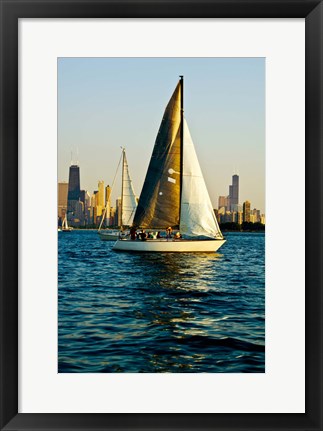 Framed Sailboat in a lake, Lake Michigan, Chicago, Cook County, Illinois, USA Print