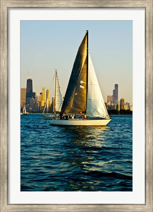 Framed Sailboat in a lake, Lake Michigan, Chicago, Cook County, Illinois, USA Print