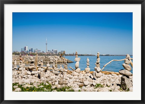 Framed Rock stacks with skylines in the background, Toronto, Ontario, Canada 2013 Print