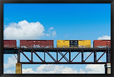 Framed Freight train passing over a bridge, Ontario, Canada Print