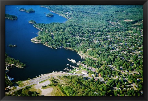 Framed Aerial view of a bay, Gravenhurst Bay, Gravenhurst, Ontario, Canada Print