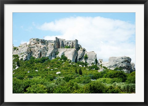 Framed Low angle view of a ruined town on a rock outcrop, Les Baux-de-Provence, Bouches-Du-Rhone, Provence-Alpes-Cote d&#39;Azur, France Print