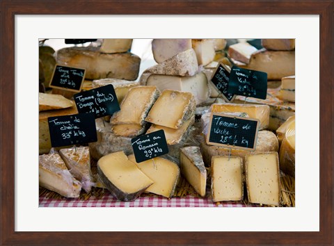 Framed Cheese for sale at a market stall, Lourmarin, Vaucluse, Provence-Alpes-Cote d&#39;Azur, France Print