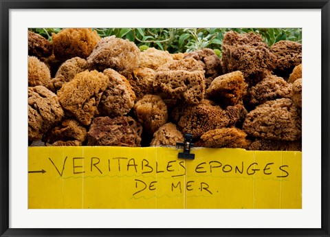 Framed Natural sponges for sale in a market, Lourmarin, Vaucluse, Provence-Alpes-Cote d&#39;Azur, France Print