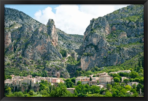 Framed Village at mountainside, Moustiers-Sainte-Marie, Alpes-de-Haute-Provence, Provence-Alpes-Cote d&#39;Azur, France Print