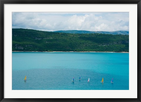 Framed Sailboats on the Lake, Lac de Sainte Croix, Sainte-Croix-Du-Verdon, Alpes-de-Haute-Provence, Provence-Alpes-Cote d&#39;Azur, France Print