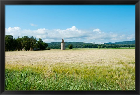 Framed Wheat field with a tower, Meyrargues, Bouches-Du-Rhone, Provence-Alpes-Cote d&#39;Azur, France Print