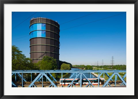 Framed Gasometer at a shopping center, Oberhausen, Ruhr, North Rhine Westphalia, Germany Print