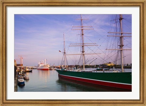 Framed Cap San Diego and Rickmer Rickmers ships at a harbor, Hamburg, Germany Print
