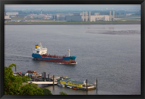 Framed Elbe River and airbus factory, Blankenese, Hamburg, Germany Print