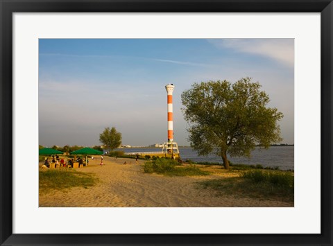 Framed Small lighthouse at the riverside, Elbe River, Blankenese, Hamburg, Germany Print