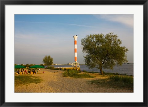 Framed Small lighthouse at the riverside, Elbe River, Blankenese, Hamburg, Germany Print