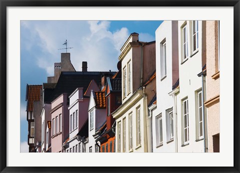 Framed Low angle view of old town buildings, Fleischhauer Strasse, Lubeck, Schleswig-Holstein, Germany Print