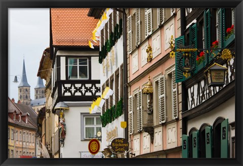 Framed Low angle view of lower town buildings, Bamberg, Bavaria, Germany Print