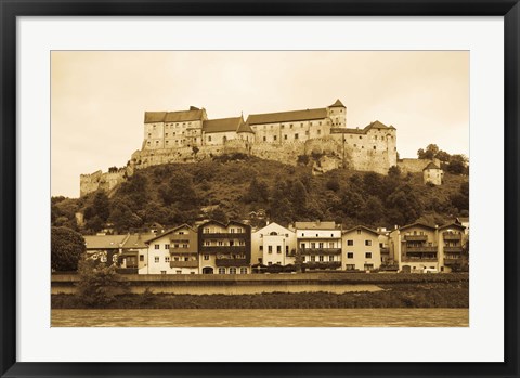 Framed Castle at the waterfront, Burghausen Castle, Salzach River, Burghausen, Bavaria, Germany Print