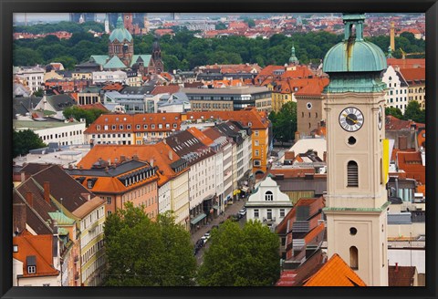 Framed High angle view of buildings with a church in a city, Heiliggeistkirche, Munich, Bavaria, Germany Print