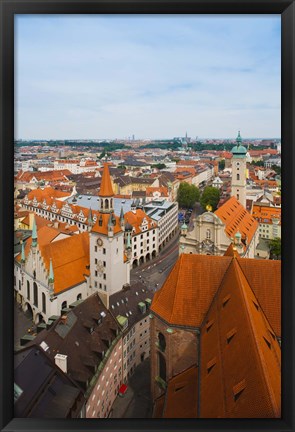 Framed High angle view of buildings and a church in a city, Heiliggeistkirche, Old Town Hall, Munich, Bavaria, Germany Print