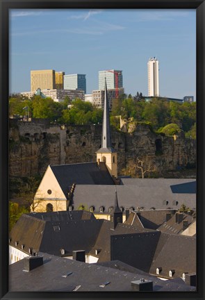 Framed Church in a city, St. Jean du Grund Church, Grund, Luxembourg City, Luxembourg Print