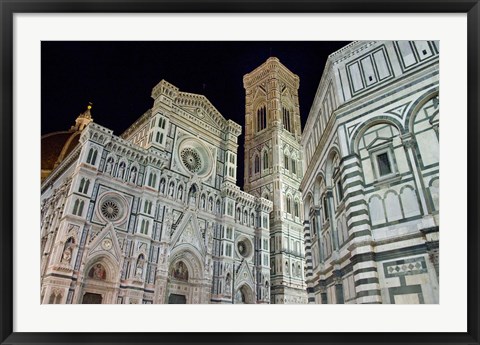 Framed Architectural detail of a cathedral at night, Duomo Santa Maria Del Fiore, Florence, Tuscany, Italy Print