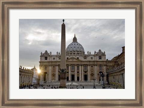 Framed Obelisk in front of the St. Peter&#39;s Basilica at sunset, St. Peter&#39;s Square, Vatican City Print