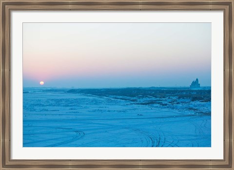 Framed Sunset over the frozen Songhua River, Harbin, Heilungkiang Province, China Print