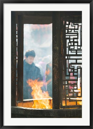 Framed Prayer offerings and incense at a temple, Jade Buddha Temple, Shanghai, China Print