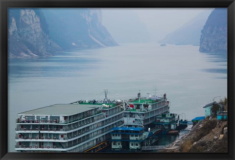 Framed Yangtze River Cruise Ships at anchor, Yangtze River, Yichang, Hubei Province, China Print