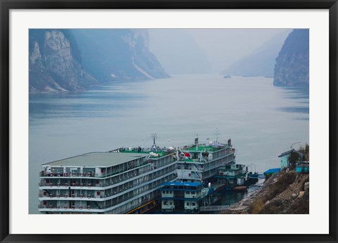 Framed Yangtze River Cruise Ships at anchor, Yangtze River, Yichang, Hubei Province, China Print