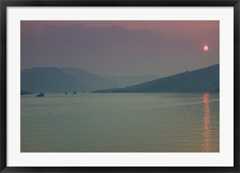 Framed Sunset over a river, Fengdu, Yangtze River, Chongqing Province, China Print