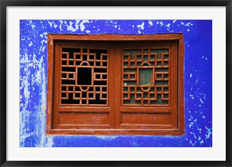 Framed Blue Temple Wall at Mingshan, Fengdu Ghost City, Fengdu, Yangtze River, Chongqing Province, China Print