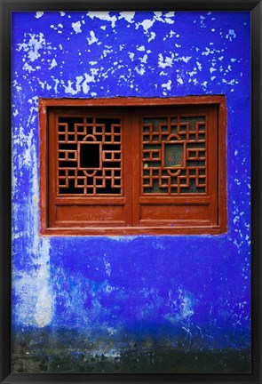 Framed Blue Temple wall detail, Mingshan, Fengdu Ghost City, Fengdu, Yangtze River, Chongqing Province, China Print