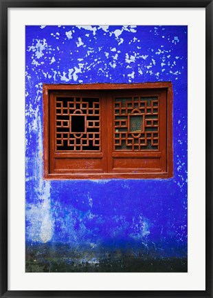 Framed Blue Temple wall detail, Mingshan, Fengdu Ghost City, Fengdu, Yangtze River, Chongqing Province, China Print