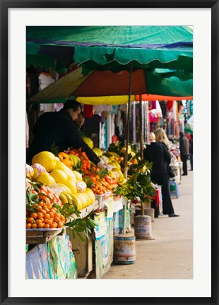 Framed Fruit stalls at a street market, Mingshan, Fengdu Ghost City, Fengdu, Yangtze River, Chongqing Province, China Print