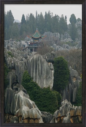 Framed Observation tower on limestone formations, The Stone Forest, Shilin, Kunming, Yunnan Province, China Print