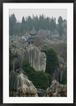 Framed Observation tower on limestone formations, The Stone Forest, Shilin, Kunming, Yunnan Province, China Print