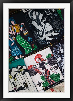 Framed Fabric items for sale at a market stall, Old Town, Dali, Yunnan Province, China Print