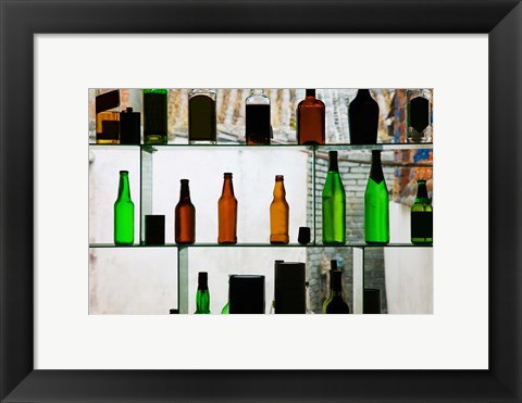 Framed Bottles displayed at foreigner bar, Old Town, Dali, Yunnan Province, China Print