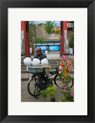 Framed Candy Floss Vendor selling Cotton Candies in Old Town Dali, Yunnan Province, China Print