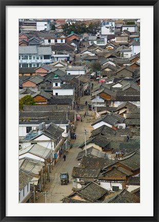 Framed High angle view of houses in a village, Tianshengying, Erhai Hu Lake Area, Yunnan Province, China Print