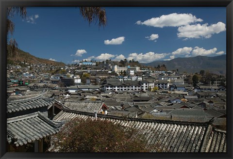 Framed High angle view of houses in a town, Old Town, Lijiang, Yunnan Province, China Print