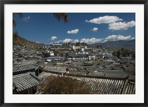 Framed High angle view of houses in a town, Old Town, Lijiang, Yunnan Province, China Print