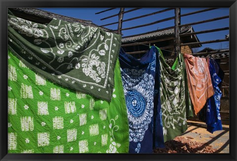 Framed Batik fabric souvenirs at a market stall, Baisha, Lijiang, Yunnan Province, China Print